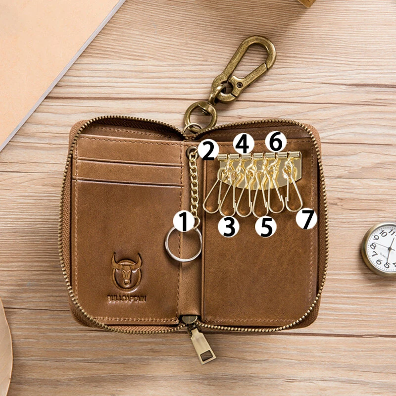 (image for) BULLCAPTAIN Genuine Leather Mens Waist-Mounted Wallet Card & Id Holders Multi-function Key Chain Holders Mini Key Bag Coin Purse Wallet Two-In-One with Gift Box